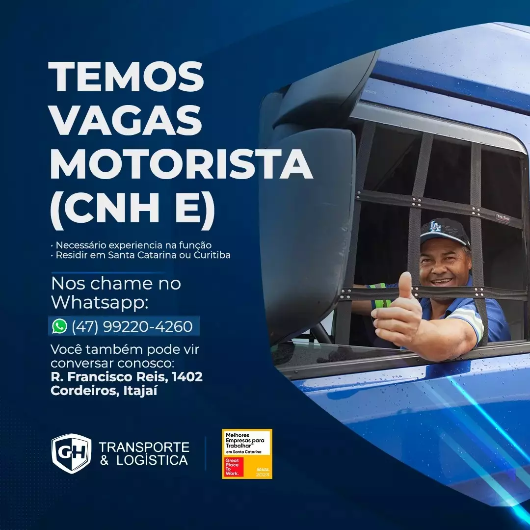 Divulgação de vagas para motoristas carreteiros na GH Transporte